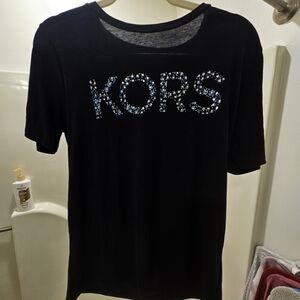 MICHAEL Michael Kors Black Tee with Embellished Logo